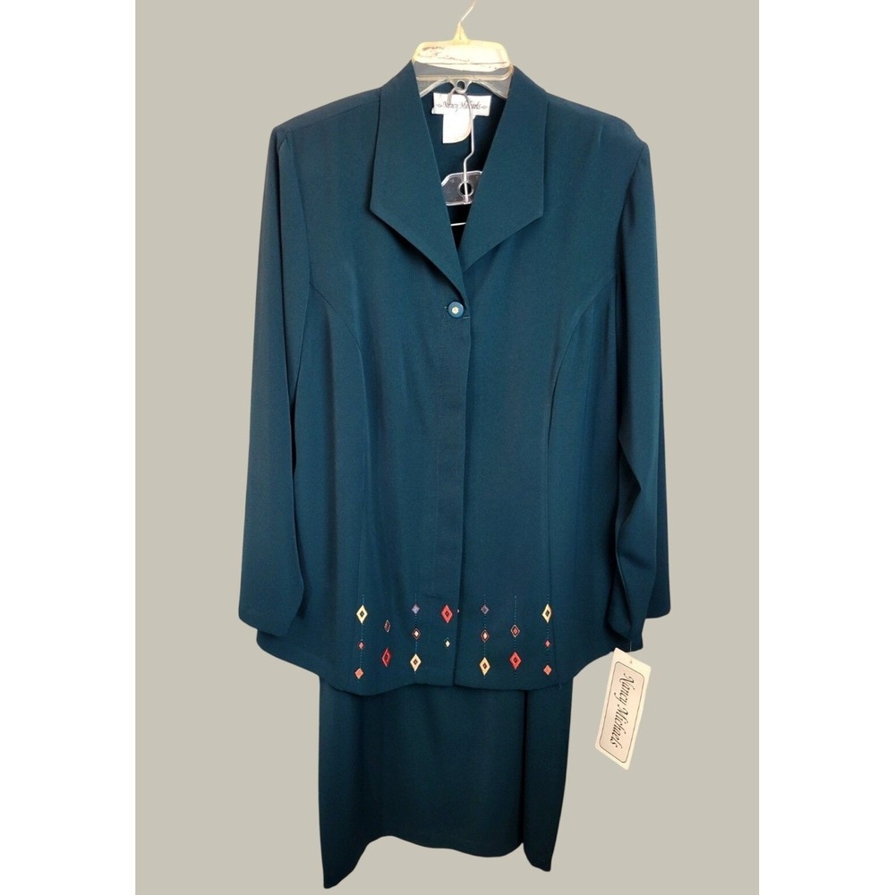 NOS Nancy Michaels Skirt Suit Set VTG Professional Career Minimalist Teal Green